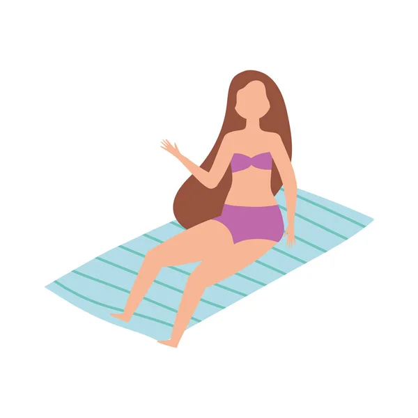 Mensen zomer gerelateerde ontwerp, ontspannen jonge vrouw in handdoek vakanties — Stockvector