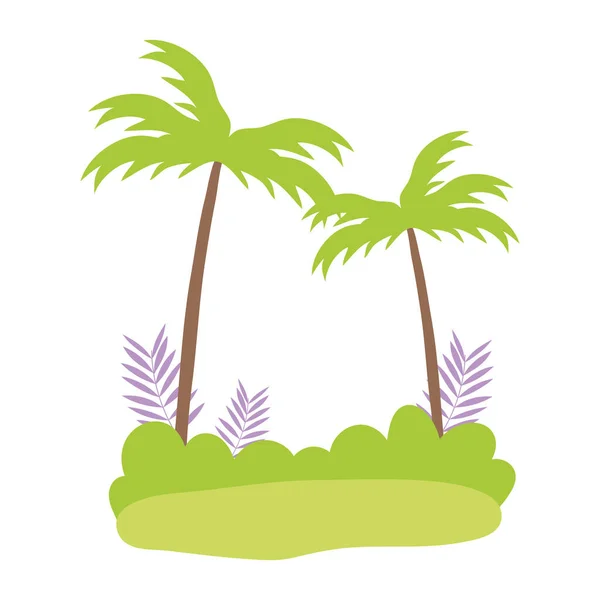 Tropical palm trees branches bush cartoon isolated design icon — Stock Vector