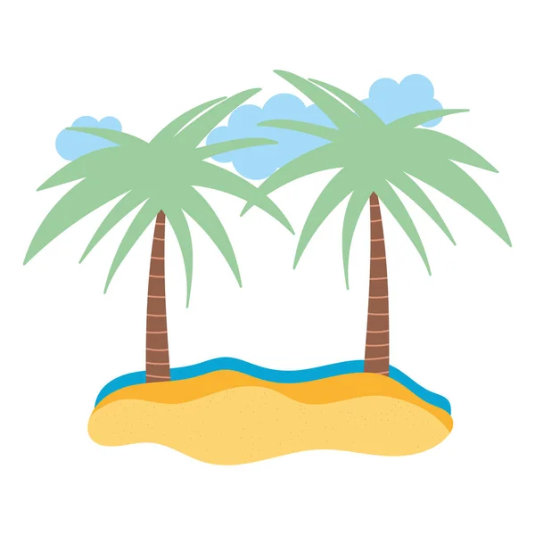 Strand homok tenger pálmafák rajzfilm elszigetelt tervezés ikon — Stock Vector