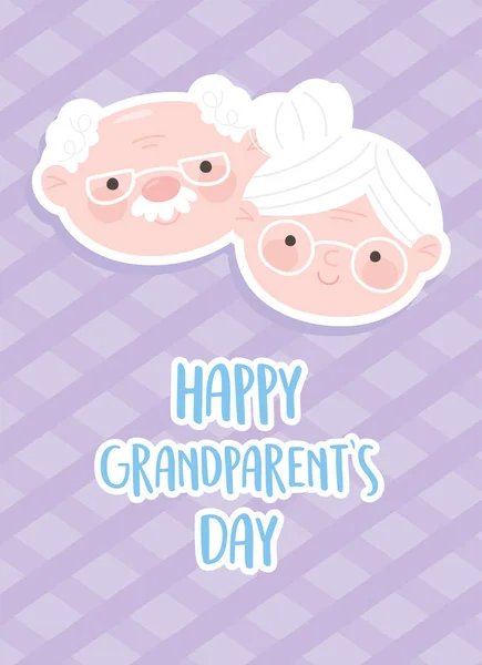 Gelukkig grootouders dag, schattig oma en opa gezichten cartoon kaart — Stockvector