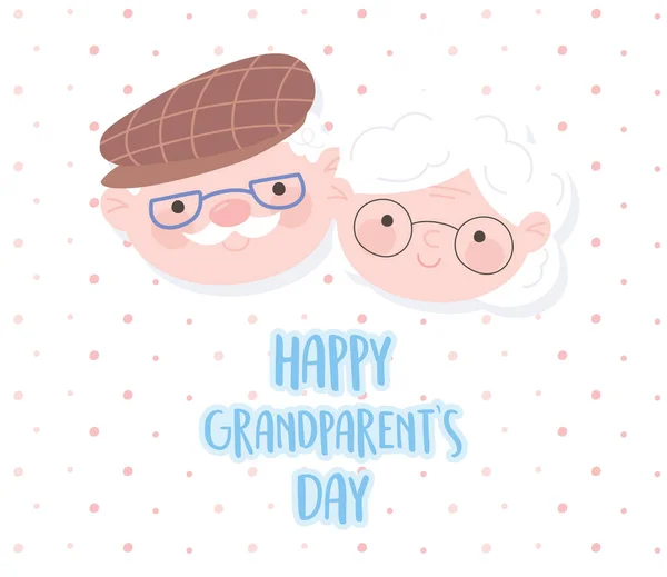 Feliz día de los abuelos, linda abuela y abuelo se enfrenta a dibujos animados fondo punteado — Vector de stock