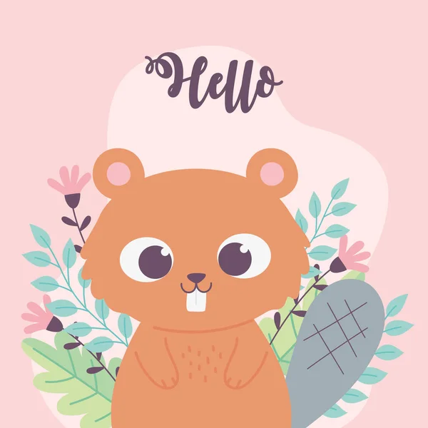 Cute beaver animal flowers branch inspirational phrase cartoon — Stock Vector
