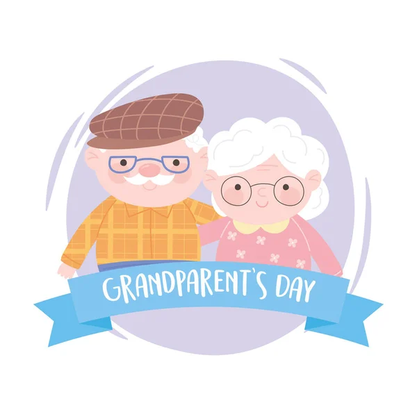 Šťastný den prarodičů, dědeček a babička karikatura přání — Stockový vektor