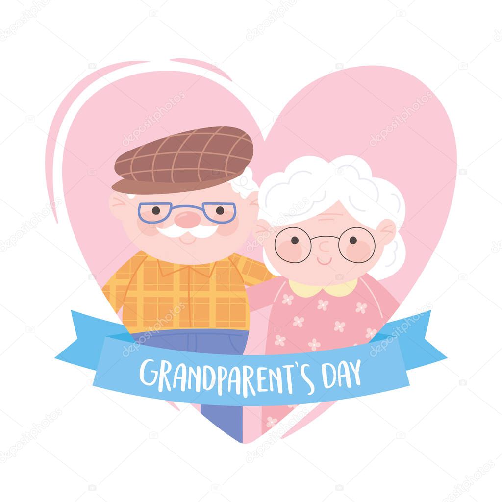 happy grandparents day, cute couple old people in heart love cartoon card