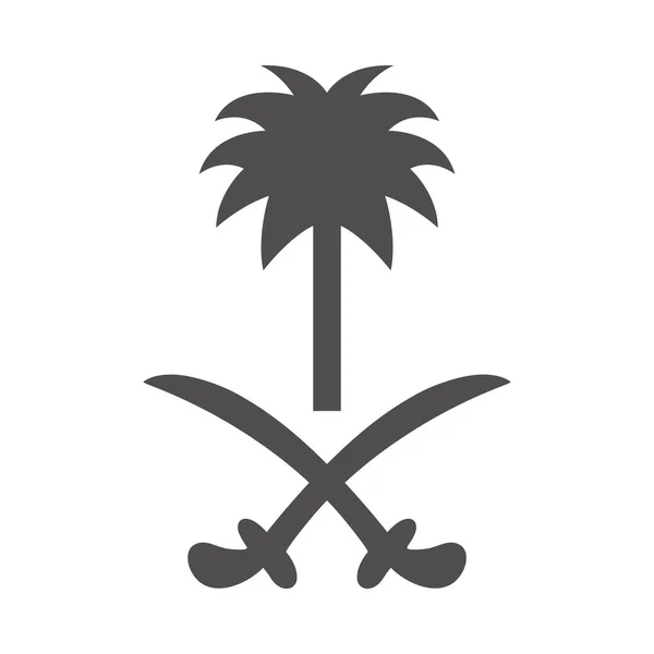 Saudi arabia national day, palm tree and swords national symbol silhouette style icon — Stock Vector