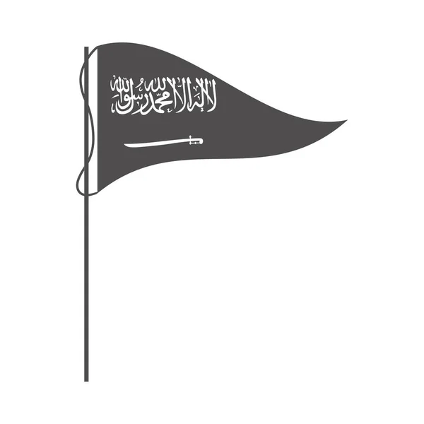 Dia nacional de Arábia Saudita, acenando ícone de estilo silhueta emblema bandeira triângulo — Vetor de Stock