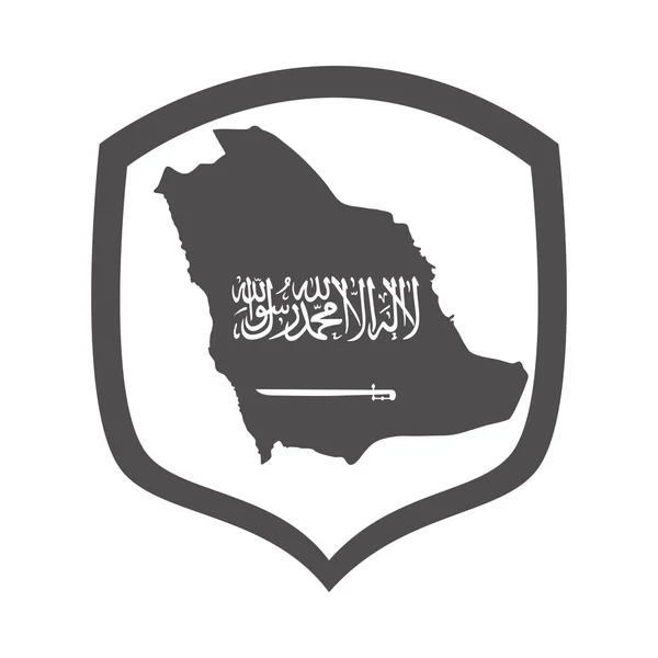 Suudi Arabistan Ulusal Günü, Harita Ülke siluet stili simgesi ile kalkan — Stok Vektör