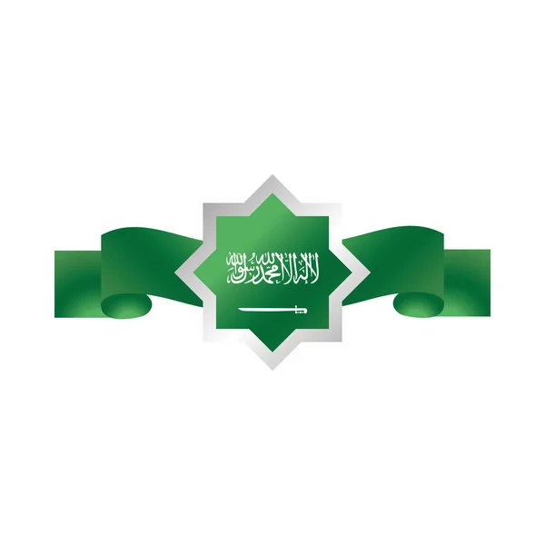 Dia nacional de Arábia Saudita, ícone de estilo gradiente de decoração de fita de emblema verde — Vetor de Stock