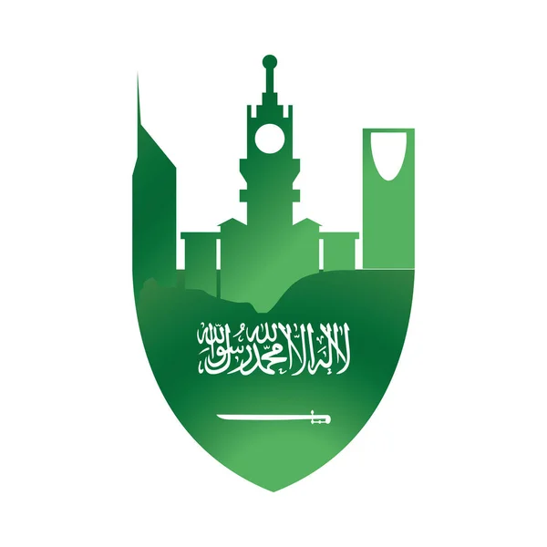 Suudi Arabistan Ulusal Günü, Bağımsızlık Ulusal Şehir Bayrağı Gradyan Stili Simgesi — Stok Vektör