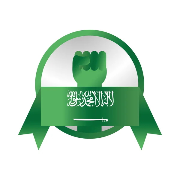 Hari nasional saudi arabia, tinju tangan hijau pita ikon gaya gradien - Stok Vektor