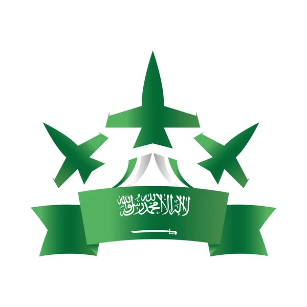 Saudi arabia national day, green flying planes ribbon celebration gradient style icon — Stock Vector