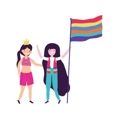 Gurur geçidi lgbt topluluğu, gökkuşağı bayrağı taşıyan genç kadınlar