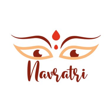 Mutlu Navratri Hint kutlamaları, tanrıça Durga gözler kültür kutlaması düz stil ikonu