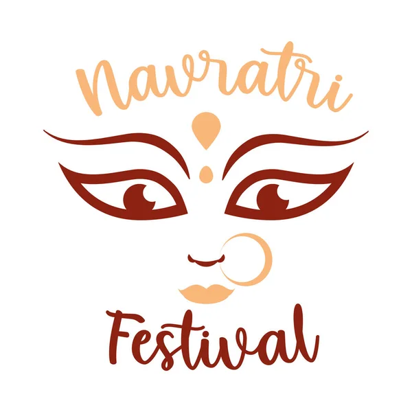 Diosa Durga cara en letras navratri feliz icono de estilo plano — Vector de stock