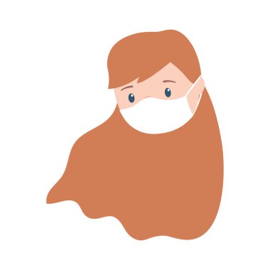 covid 19 coronavirus, tıbbi maske koruması olan kız, izole tasarım simgesi