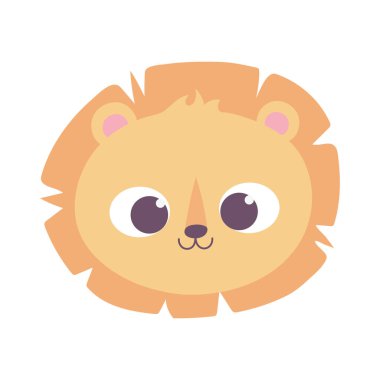 Sevimli aslan suratlı karikatür izole tasarım simgesi
