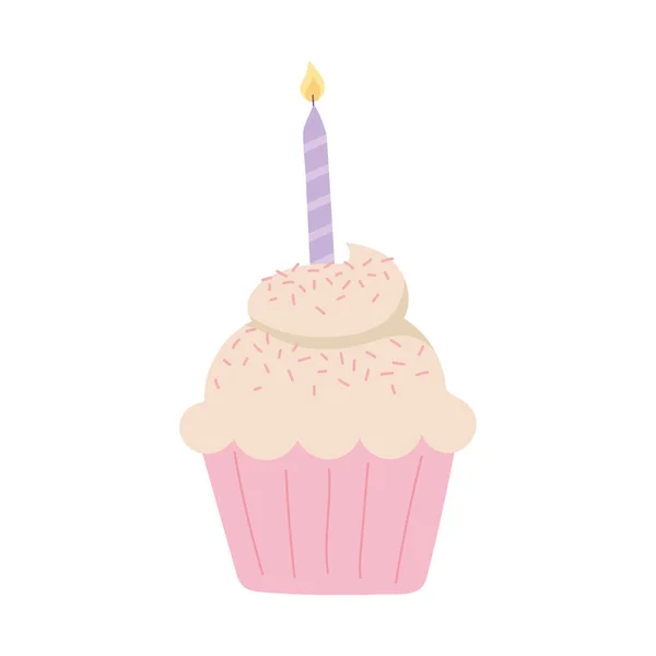 Щасливий день народження кекс зі свічкою мультфільм ізольований іконка дизайну — стоковий вектор