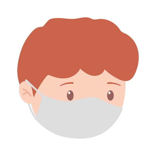 Coronavirus covid 19, anak laki-laki dengan masker medis, ikon desain terisolasi - Stok Vektor