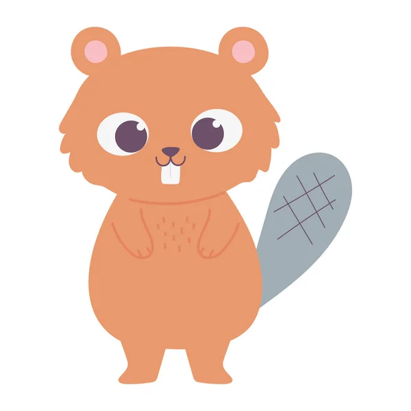 Carino piccolo castoro animale cartone animato isolato design icona — Vettoriale Stock