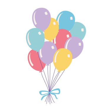 Mutlu yıllar balon demetleri karikatür izole tasarım simgesi