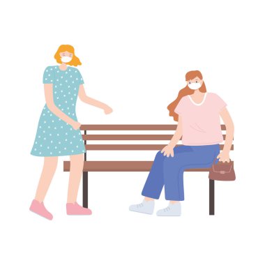 Tıbbi maskeli insanlar, scooter süren kadın ve köpekle yürüyen kız, Coronavirus sırasında şehir aktivitesi