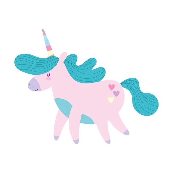 Unicorno mistico magia fantasia animale cartone animato isolato icona design — Vettoriale Stock