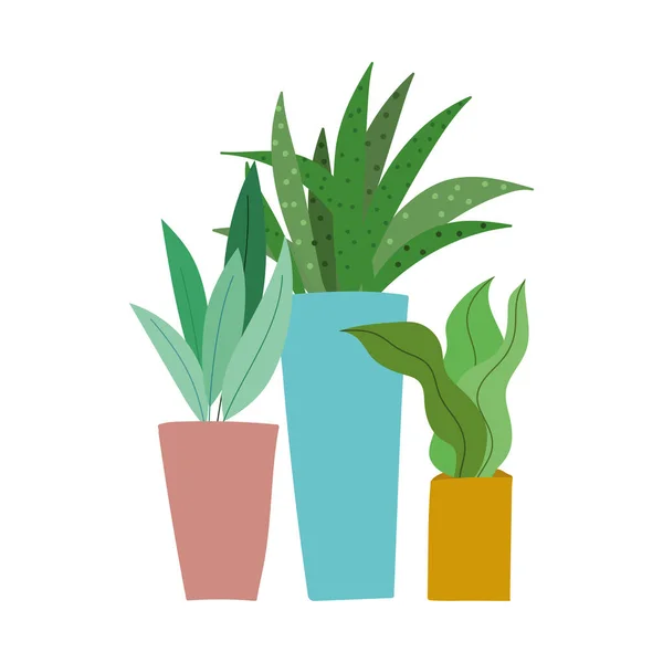 Pot tanaman meninggalkan dekorasi ikon desain yang terisolasi - Stok Vektor