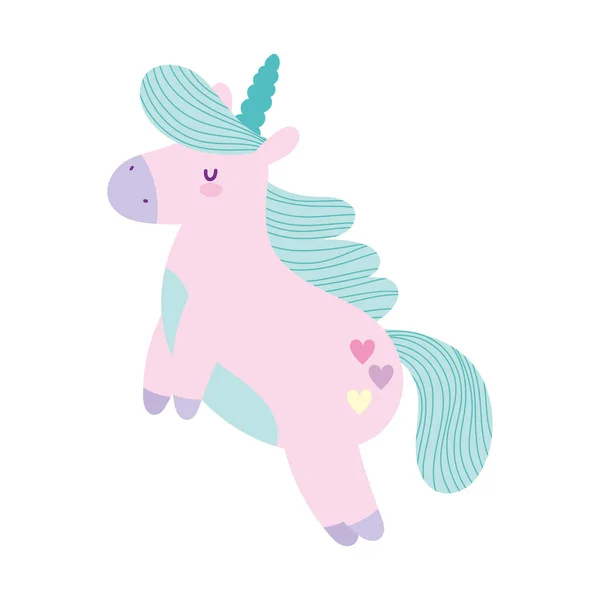 Unicorn mistis fantasi fantasi kartun hewan terisolasi desain ikon - Stok Vektor