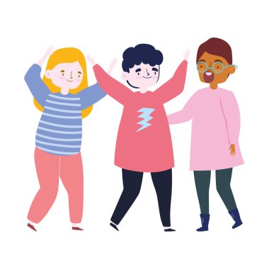 Arkadaşlarla tanışmak, insanlar parti karikatürünü kutluyor.