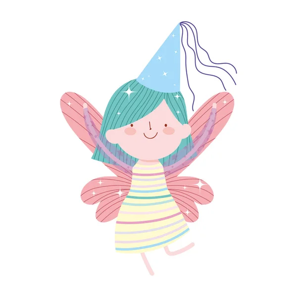 Mignonne petite fée avec chapeau et ailes dessin animé isolé icône design — Image vectorielle