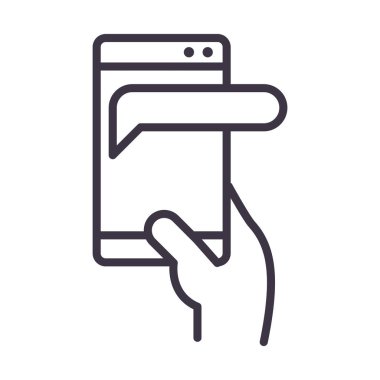 Akıllı telefon mesaj aygıtı teknolojisi ile el İnce satır biçimi tasarım simgesi