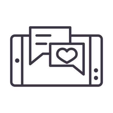 Akıllı telefon konuşma balonu romantik sohbet aygıtı teknolojisi ince çizgi tasarım simgesi