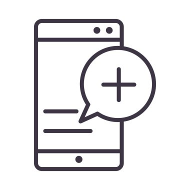 Akıllı telefon alımı ileti ekleme aygıtı teknolojisi ince çizgi tasarım simgesi