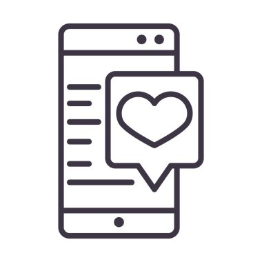 Akıllı telefon romantik içerik harf aygıtı teknolojisi ince çizgi tasarım simgesi
