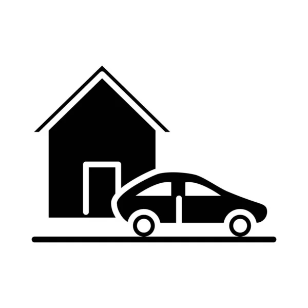 Parking car outside house silhouette style icon design — Stock Vector