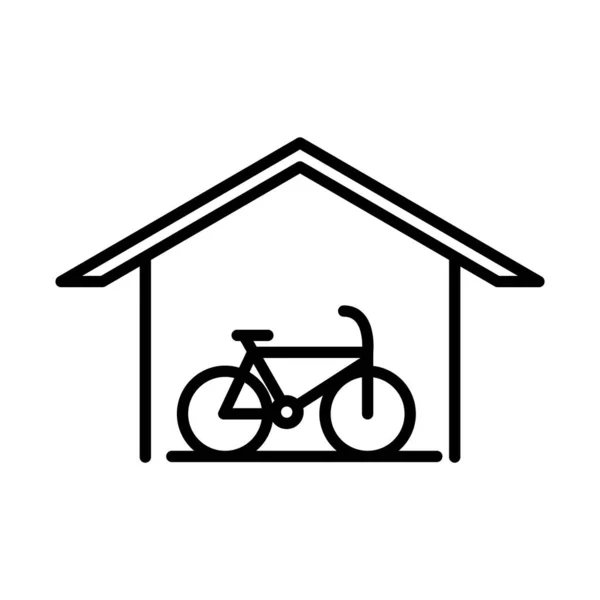 Parking bike inside garage transport line style icon design — Stock Vector