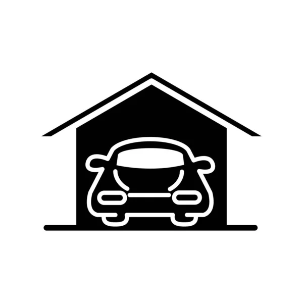 Car inside garage parking silhouette style icon design — Stock Vector