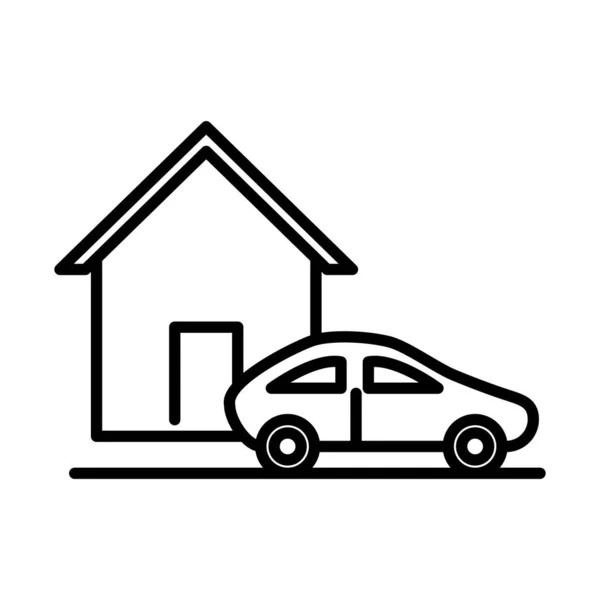 Parking car outside house line style icon design — Stock Vector