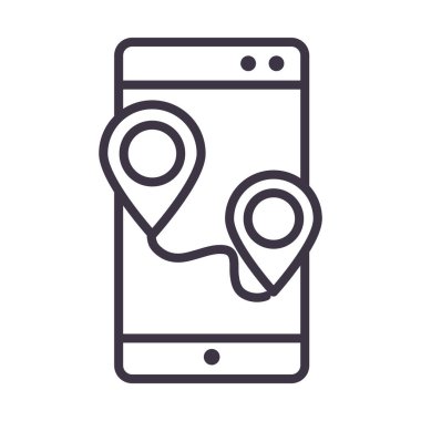 gps navigasyon izleme işaretçisi akıllı telefon aygıtı teknolojisi ince çizgi tasarım simgesi
