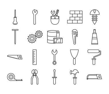 araç onarım ve inşaat ekipmanı simgeleri satır biçimi simgesi ayarlandı