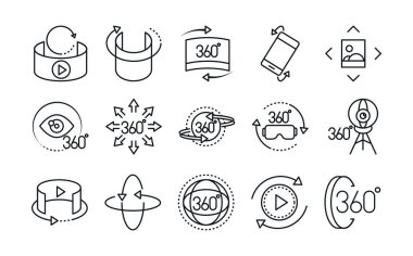 360 derecelik sanal tur görüntüsü panorama doğrusal biçim simgeleri dizayn edildi