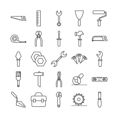 araç onarım ve inşaat ekipmanı simgeleri satır biçimi simgesi ayarlandı