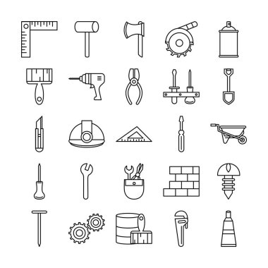 araç onarım ve inşaat ekipmanı simgeleri satır biçimi simgesi ayarlandı