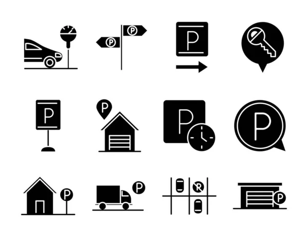 Parking transport business line style icônes set design — Image vectorielle