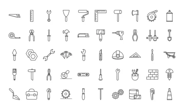 Iconos de equipos de mantenimiento y construcción de reparación de herramientas set line style icon — Archivo Imágenes Vectoriales