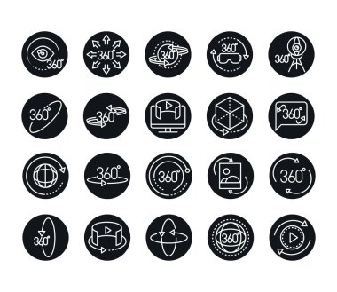 360 derecelik sanal tur görüntüsü panorama doğrusal biçim simgeleri dizayn edildi