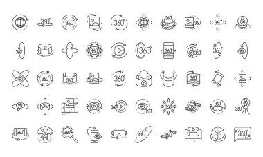 360 derecelik sanal tur görüntüsü panorama doğrusal biçim simgeleri dizayn edildi