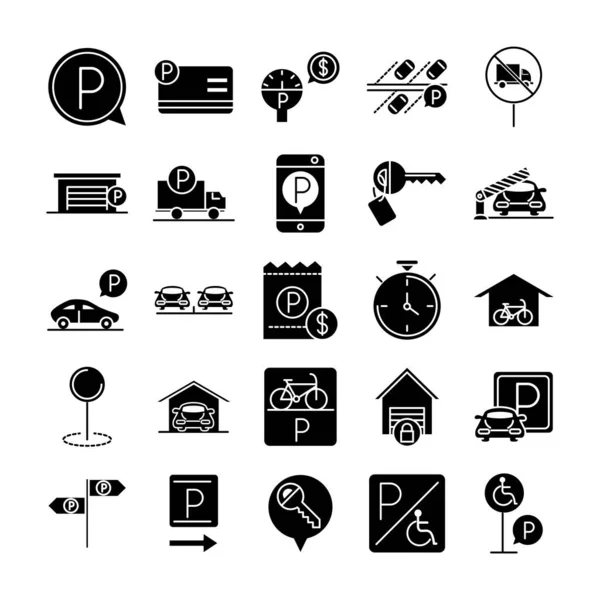 Parkování doprava business line styl ikony set design — Stockový vektor