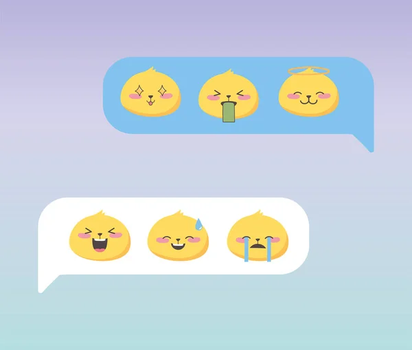 Sociální média chat emoji výrazy obličeje kreslené aplikace — Stockový vektor