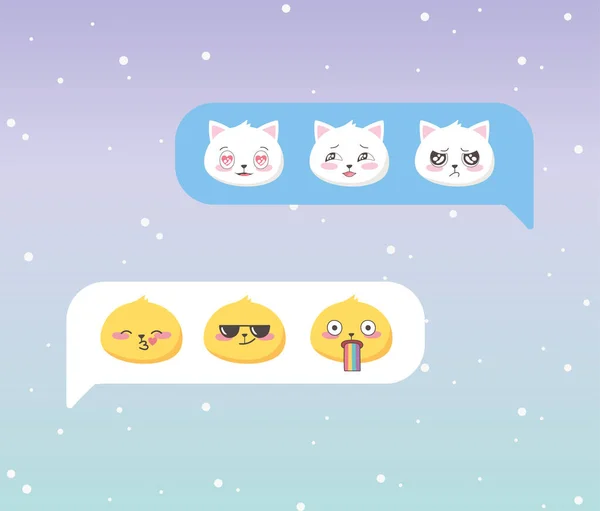 Sociální média chat emoji výrazy obličeje kreslené aplikace — Stockový vektor